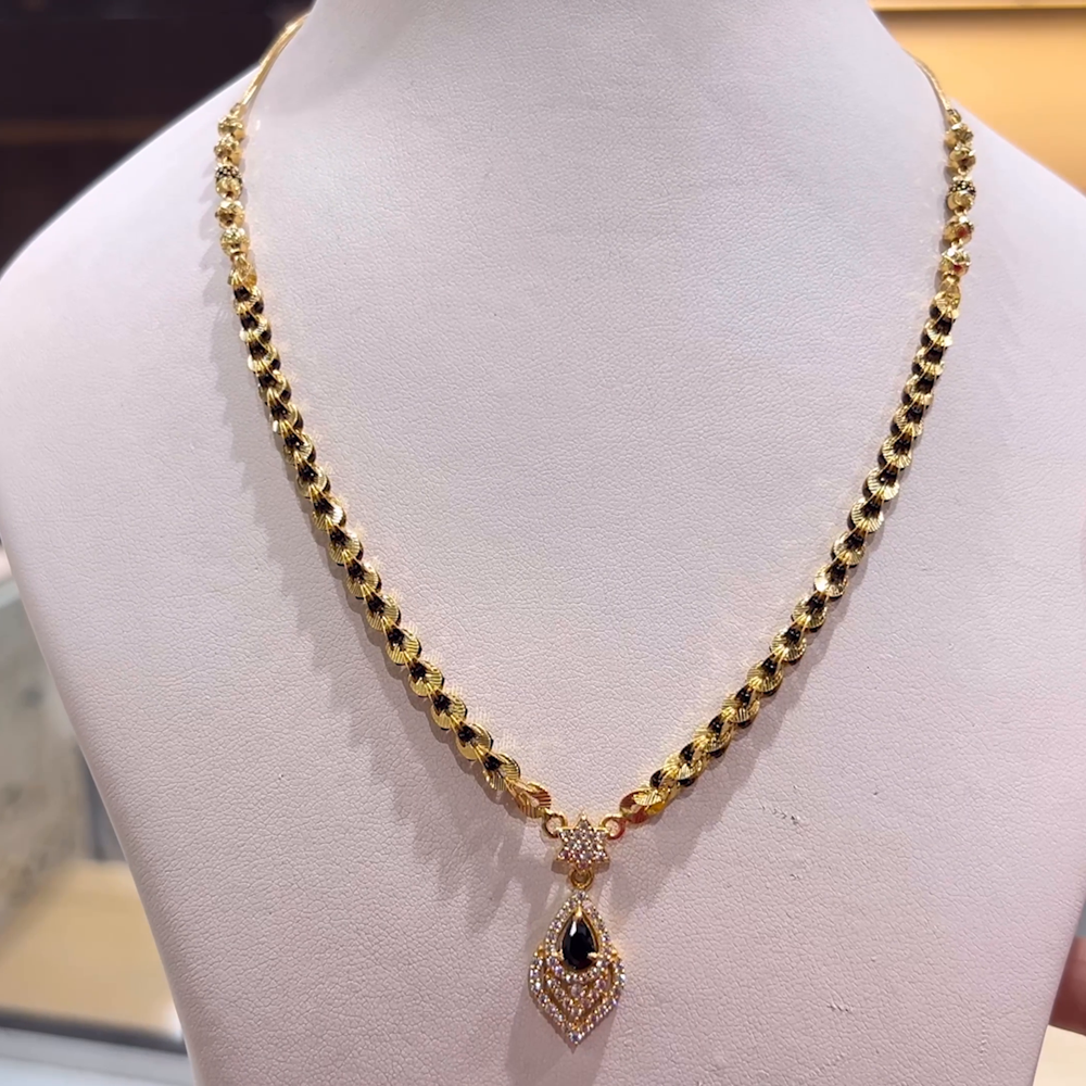 Long Mangalsutra Black Beads Gold Chain Designs With Price Gold