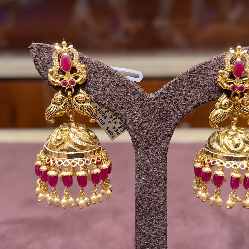 Earrings Buttalu Ruby Buttalu Designs One Gram Gold Ruby And Emerald Jhumkas
