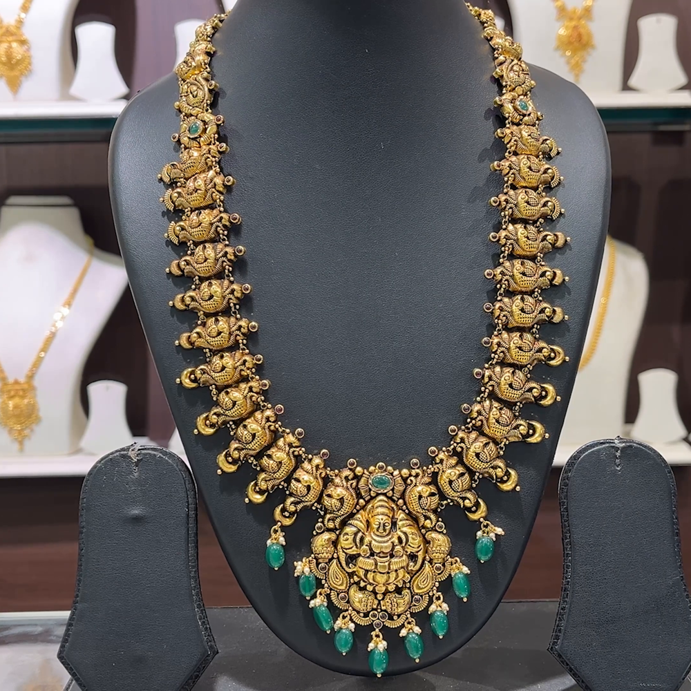 Antique Peacock Chandra Haram Necklace Designs Nakshi Long Haram