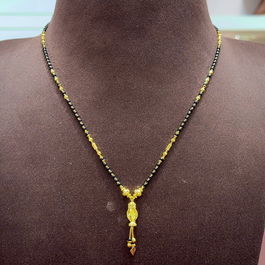 SwarnaKanchi 6.098gms SHORT BLACK BEADS 22K Yellow Gold