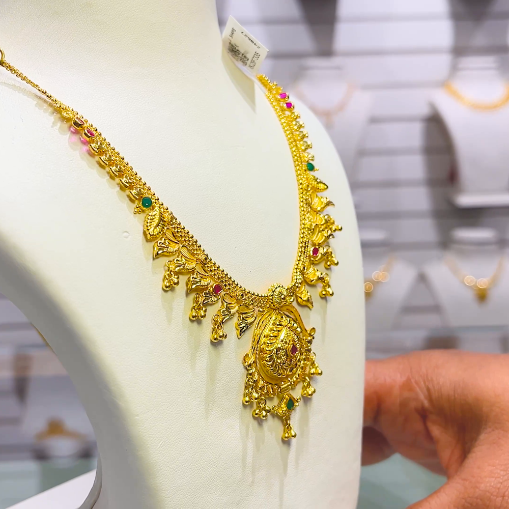 Light Weight Gold Long Necklace Designs With Price Make To Order