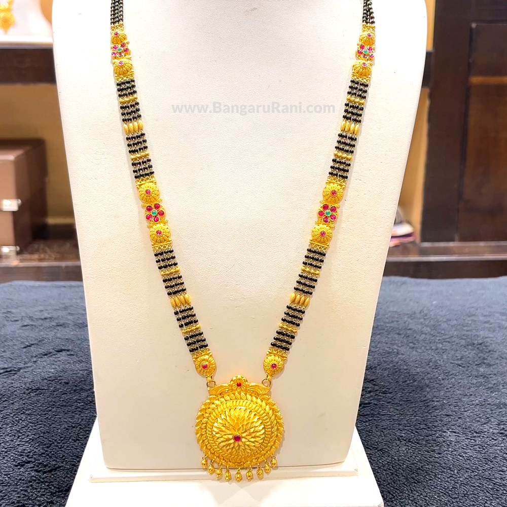 CHANDANA Brothers 39.44gms Long Black Beads 22K Yellow Gold