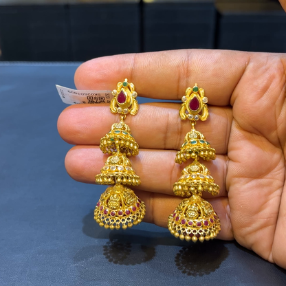 SOUTH INDIA 23.077gms EARRINGS 22K Yellow Gold