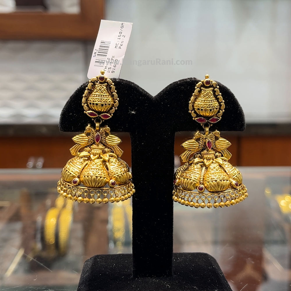 17.51gms EARRINGS 22K Antique